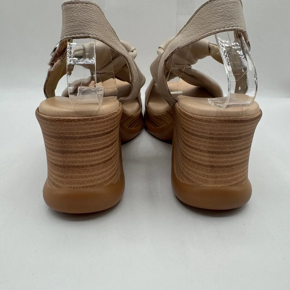 Paula Urban Leather Platform Wedge Sandals Womens 37 Beige Twisted‎ Slingback